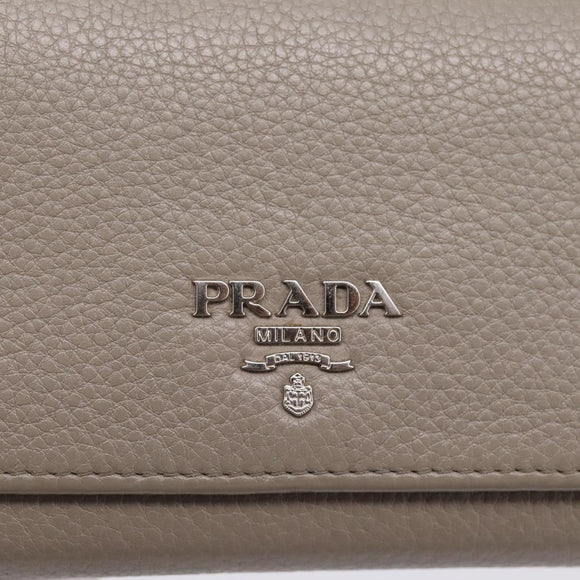 PRADA Long Wallet Leather Beige Silver Auth 203336A