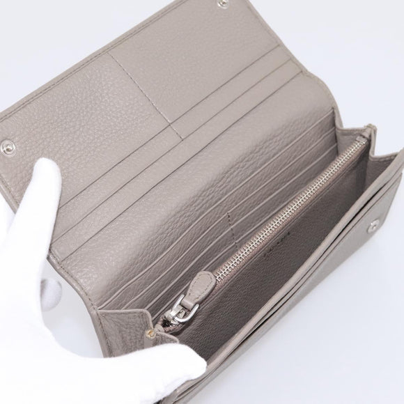 PRADA Long Wallet Leather Beige Silver Auth 203336A