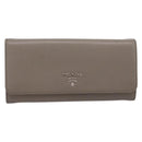 PRADA Long Wallet Leather Beige Silver Auth 203336A-13