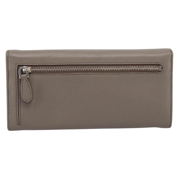 PRADA Long Wallet Leather Beige Silver Auth 203336A