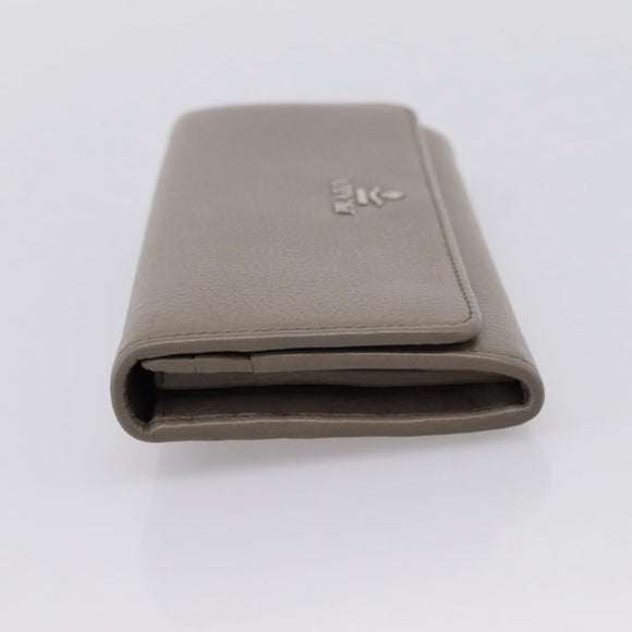PRADA Long Wallet Leather Beige Silver Auth 203336A