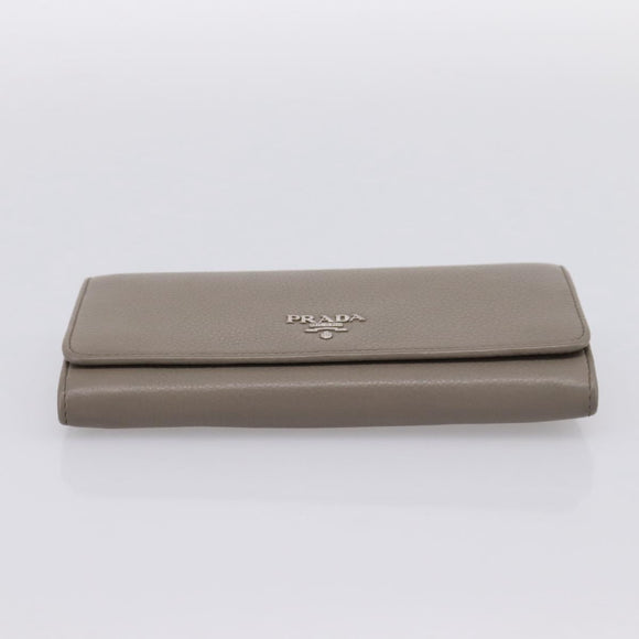 PRADA Long Wallet Leather Beige Silver Auth 203336A