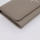 PRADA Long Wallet Leather Beige Silver Auth 203336A-14