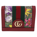 GUCCI Web Sherry Line Trifold Wallet PVC Red Gold 523155 Auth 203338M-2