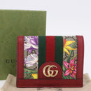 GUCCI Web Sherry Line Trifold Wallet PVC Red Gold 523155 Auth 203338M-22