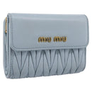 Miu Miu Matelasse Bifold Wallet Leather Light Blue Gold Auth 203339M-1