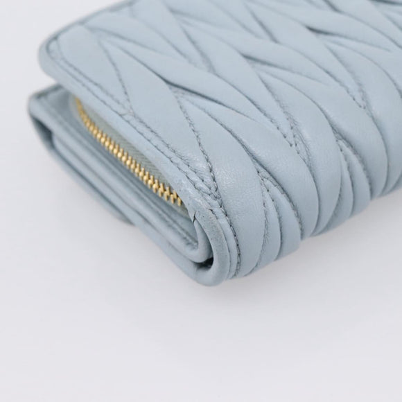Miu Miu Matelasse Bifold Wallet Leather Light Blue Gold Auth 203339M