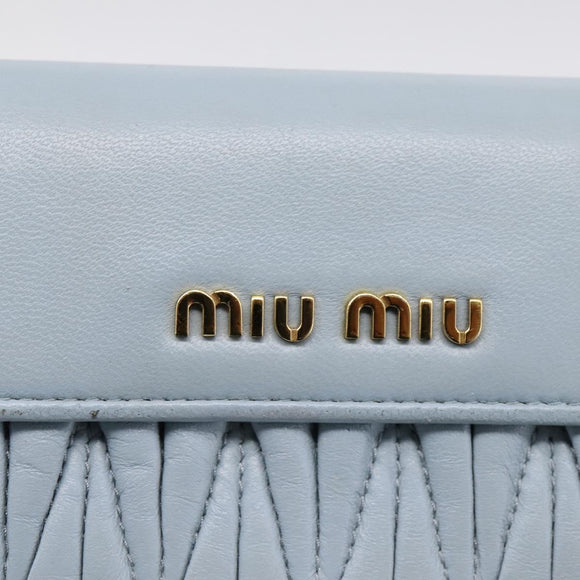 Miu Miu Matelasse Bifold Wallet Leather Light Blue Gold Auth 203339M