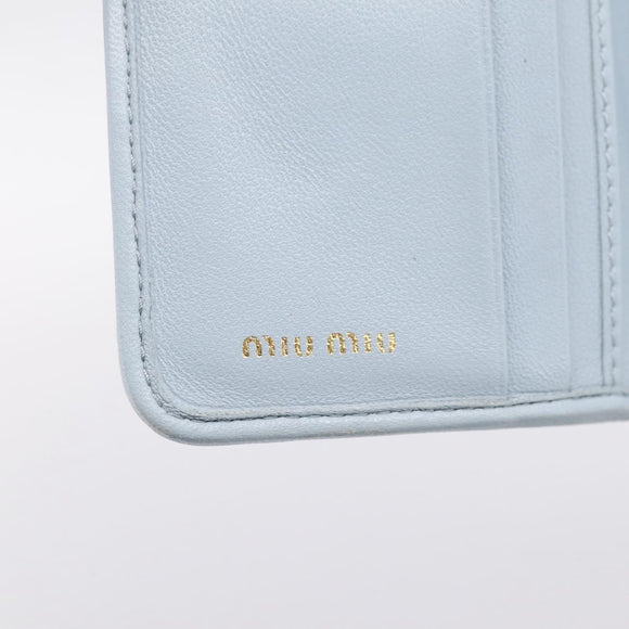 Miu Miu Matelasse Bifold Wallet Leather Light Blue Gold Auth 203339M
