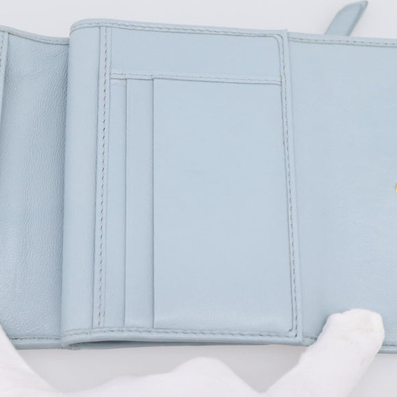 Miu Miu Matelasse Bifold Wallet Leather Light Blue Gold Auth 203339M