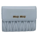 Miu Miu Matelasse Bifold Wallet Leather Light Blue Gold Auth 203339M-13