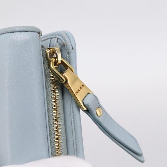 Miu Miu Matelasse Bifold Wallet Leather Light Blue Gold Auth 203339M
