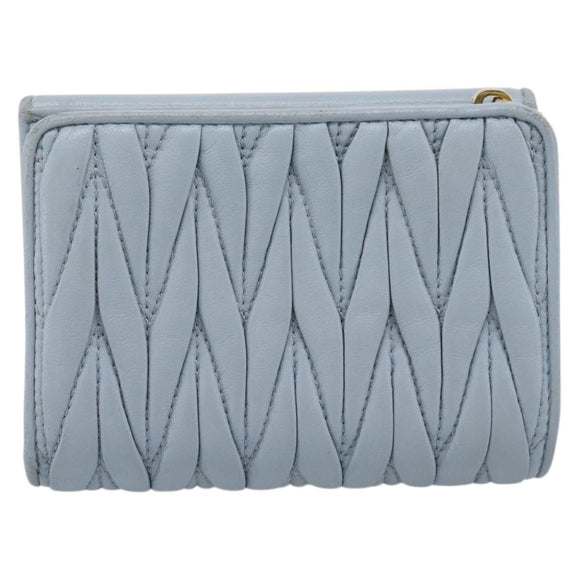 Miu Miu Matelasse Bifold Wallet Leather Light Blue Gold Auth 203339M