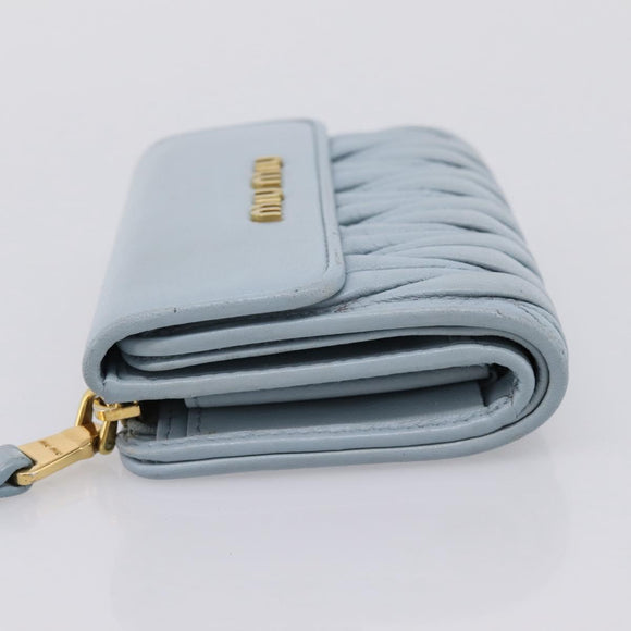 Miu Miu Matelasse Bifold Wallet Leather Light Blue Gold Auth 203339M