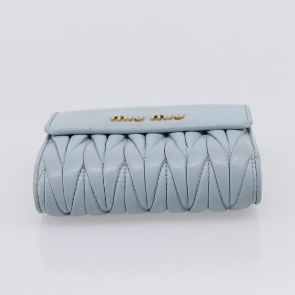 Miu Miu Matelasse Bifold Wallet Leather Light Blue Gold Auth 203339M