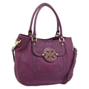 TORY BURCH Hand Bag Leather 2way Purple Gold Tone Auth 203348A-1