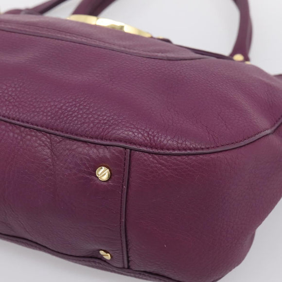 TORY BURCH Hand Bag Leather 2way Purple Gold Tone Auth 203348A