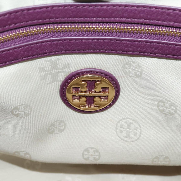 TORY BURCH Hand Bag Leather 2way Purple Gold Tone Auth 203348A