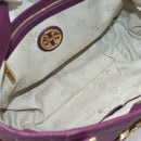 TORY BURCH Hand Bag Leather 2way Purple Gold Tone Auth 203348A-11