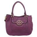 TORY BURCH Hand Bag Leather 2way Purple Gold Tone Auth 203348A-13