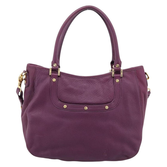 TORY BURCH Hand Bag Leather 2way Purple Gold Tone Auth 203348A