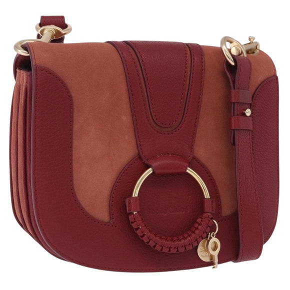 Chloe SeeByChloe Shoulder Bag Suede Red Gold Tone Auth 203350A