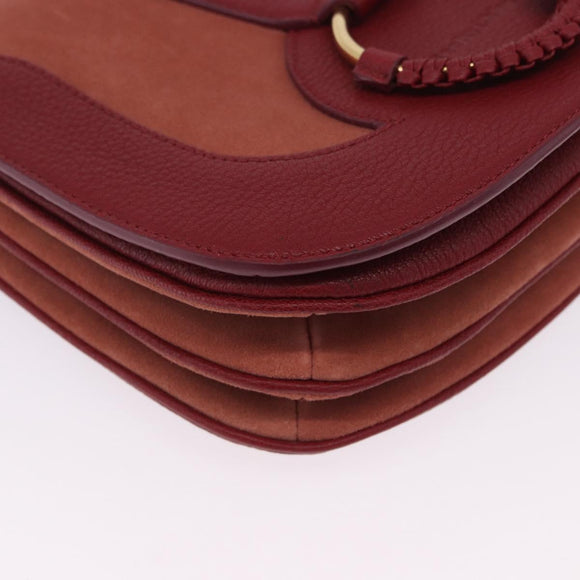 Chloe SeeByChloe Shoulder Bag Suede Red Gold Tone Auth 203350A