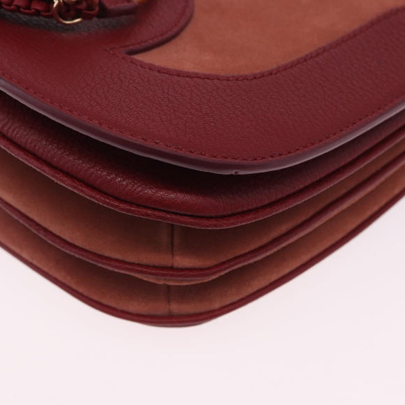 Chloe SeeByChloe Shoulder Bag Suede Red Gold Tone Auth 203350A
