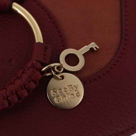 Chloe SeeByChloe Shoulder Bag Suede Red Gold Tone Auth 203350A