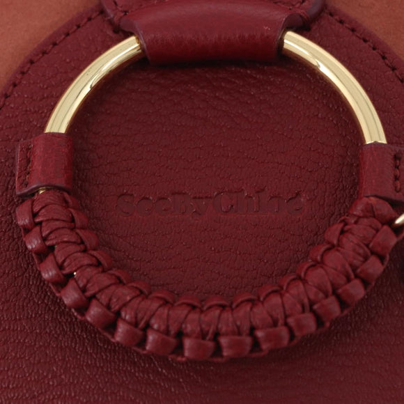 Chloe SeeByChloe Shoulder Bag Suede Red Gold Tone Auth 203350A