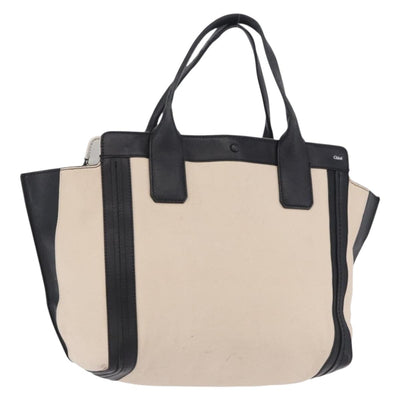 Chloe Alison Tote Bag Leather Ivory Black Auth 203353