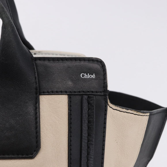 Chloe Alison Tote Bag Leather Ivory Black Auth 203353