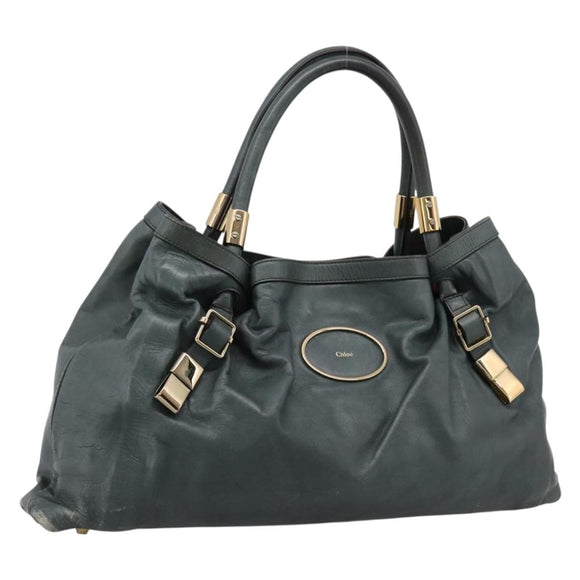 Chloe Victoria Tote Bag Leather Green Gold Tone Auth 203354
