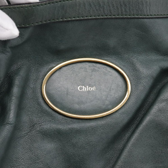 Chloe Victoria Tote Bag Leather Green Gold Tone Auth 203354