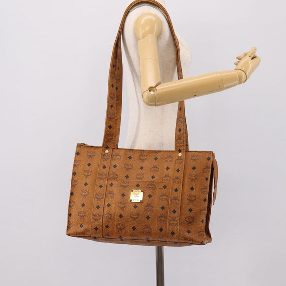 MCM Vicetos Tote Bag PVC Leather Brown Gold Tone Auth 203356