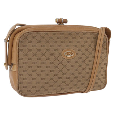 GUCCI Micro GG Canvas Shoulder Bag Beige Gold Tone 001 261 1055 Auth 203357