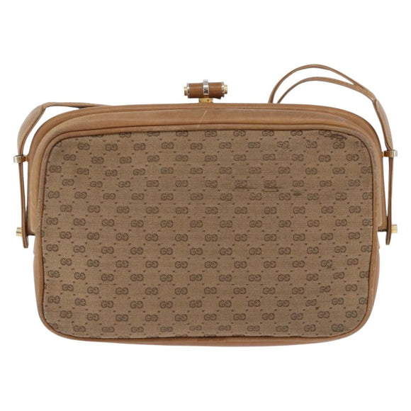 GUCCI Micro GG Canvas Shoulder Bag Beige Gold Tone 001 261 1055 Auth 203357