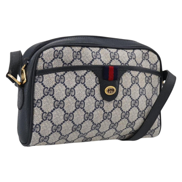 GUCCI GG Supreme Sherry Line Shoulder Bag PVC Navy Gold 116 02 089 Auth 203358