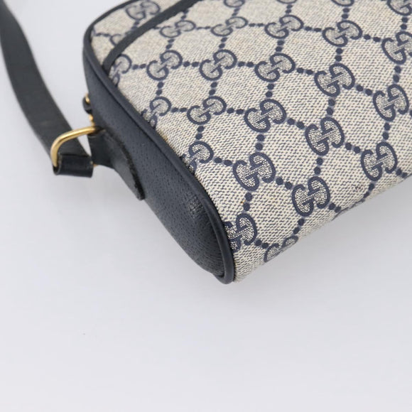 GUCCI GG Supreme Sherry Line Shoulder Bag PVC Navy Gold 116 02 089 Auth 203358