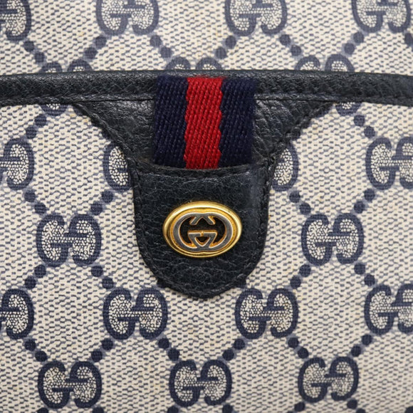 GUCCI GG Supreme Sherry Line Shoulder Bag PVC Navy Gold 116 02 089 Auth 203358