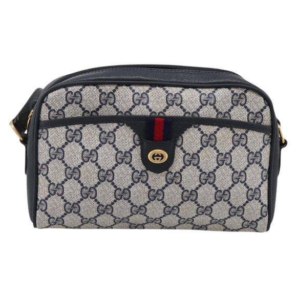 GUCCI GG Supreme Sherry Line Shoulder Bag PVC Navy Gold 116 02 089 Auth 203358
