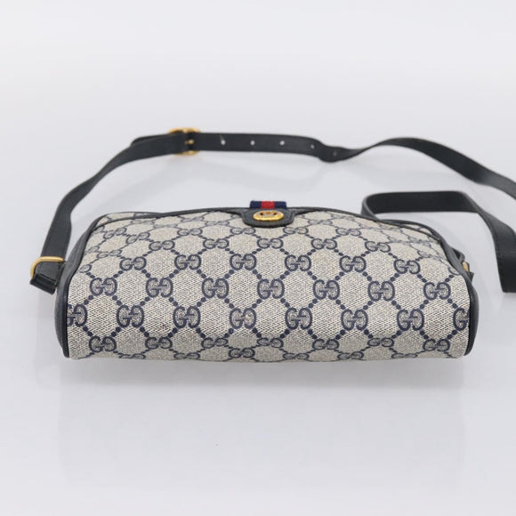 GUCCI GG Supreme Sherry Line Shoulder Bag PVC Navy Gold 116 02 089 Auth 203358