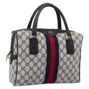 GUCCI GG Supreme Sherry Line Hand Bag PVC Navy Gold Tone 67 02 3839 Auth 203359-1