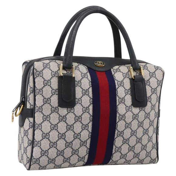 GUCCI GG Supreme Sherry Line Hand Bag PVC Navy Gold Tone 67 02 3839 Auth 203359