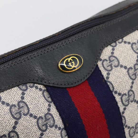 GUCCI GG Supreme Sherry Line Hand Bag PVC Navy Gold Tone 67 02 3839 Auth 203359