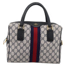 GUCCI GG Supreme Sherry Line Hand Bag PVC Navy Gold Tone 67 02 3839 Auth 203359-2