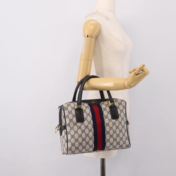 GUCCI GG Supreme Sherry Line Hand Bag PVC Navy Gold Tone 67 02 3839 Auth 203359