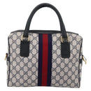GUCCI GG Supreme Sherry Line Hand Bag PVC Navy Gold Tone 67 02 3839 Auth 203359-3