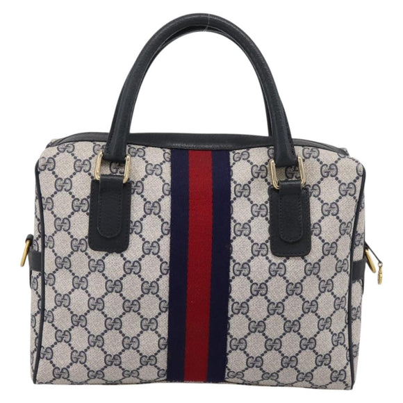 GUCCI GG Supreme Sherry Line Hand Bag PVC Navy Gold Tone 67 02 3839 Auth 203359
