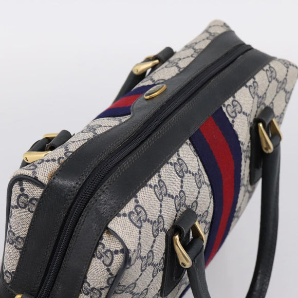 GUCCI GG Supreme Sherry Line Hand Bag PVC Navy Gold Tone 67 02 3839 Auth 203359